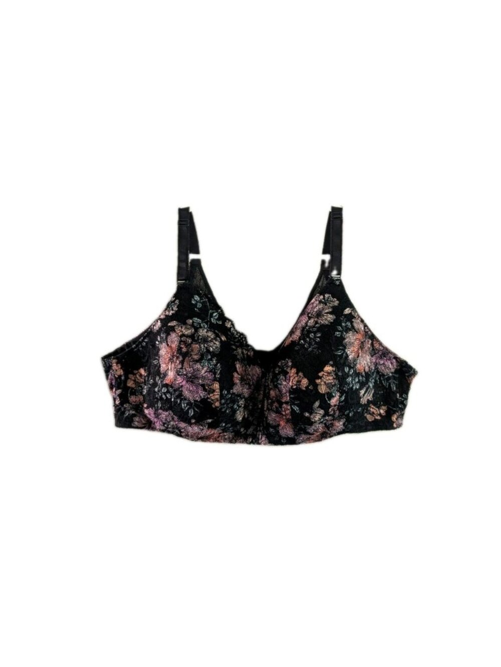 Torrid Bra 44C Black Pink Floral Lace 360 Back Smoothing Wire Free Lightly Lined